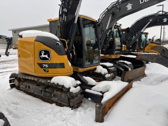 75 P TIER EXCAVATOR GEN A - Cab w/ AC; Rubber Pads; 18" Pads; Aux Hydraulics, Coupler, Hydraulic Thumb; 24" Bucket; w/ Blade