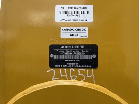 2023 John Deere 330G SKID STEER LOADER BASE - Cab w/ AC, ISO Pattern, Joystick Controls, Air Ride Seat; 2 Speed; 14x17.5 Tires; General Purpose Bkt; Options: Camera, Self-Leveling, Ride Control, 2 Speed, Hi-Flo