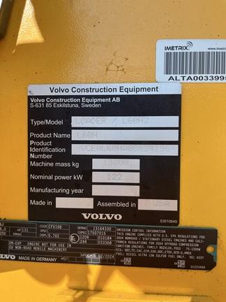 2024 VOLVO L60H - Cab w/ AC, Fingertip Controls; General Purpose Bkt; Options: Rear Camera, Ride Control