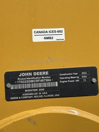 333G COMPACT TRACK LDR BASE - Cab w/ AC, ISO Pattern, EH Joystick Controls, Hi-Flo; Ride Control, 2 Speed; Self-Leveling; Weights; Rubber Tracks; 84" Bucket