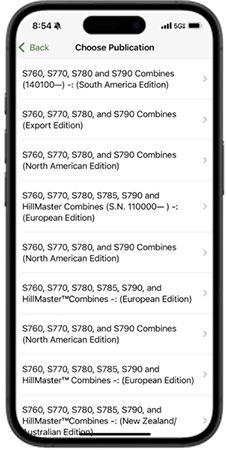 Choose Publication option in the Equipment Mobile app