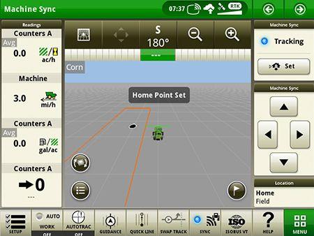 The orange lines in the display simulation above, show the operational zone around the combine