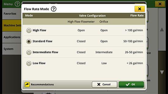 Flow Rate Mode screen
