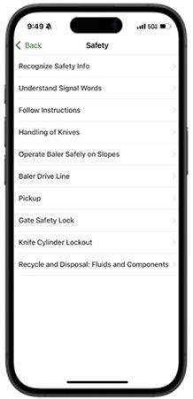 Safety section on Equipment Mobile app
