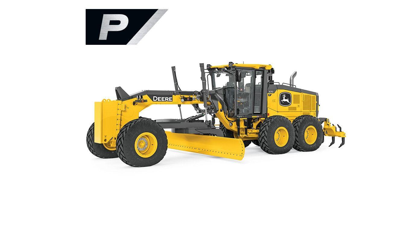 670 P-Tier motor grader on white background.