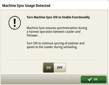 Machine Sync usage pop-up notification