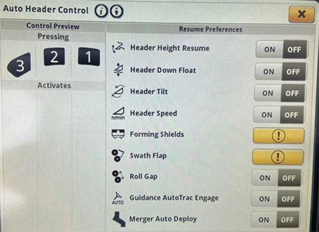Display page to pre-set hydro-handle buttons