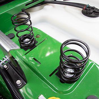 Seat springs in rearward position for heavier operators