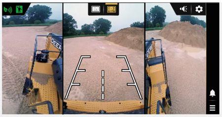 In-cab G5 display showing the projected path lines as the machine is in reverse.