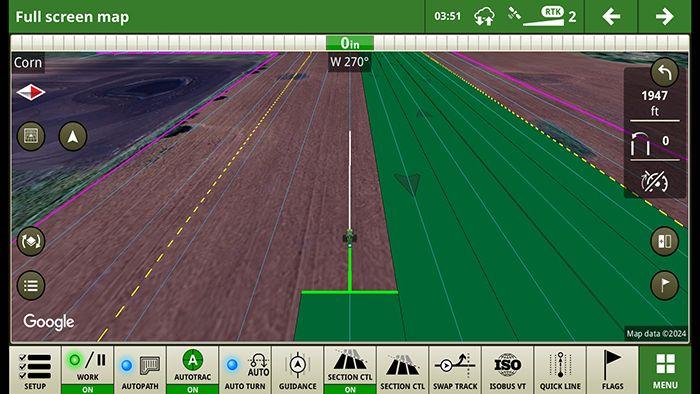 Satellite Maps makes it easier to correlate certain features like boundaries, guidance lines, and flags in the map to the actual physical location on the ground