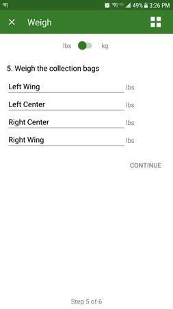 Weights of bag for each meter