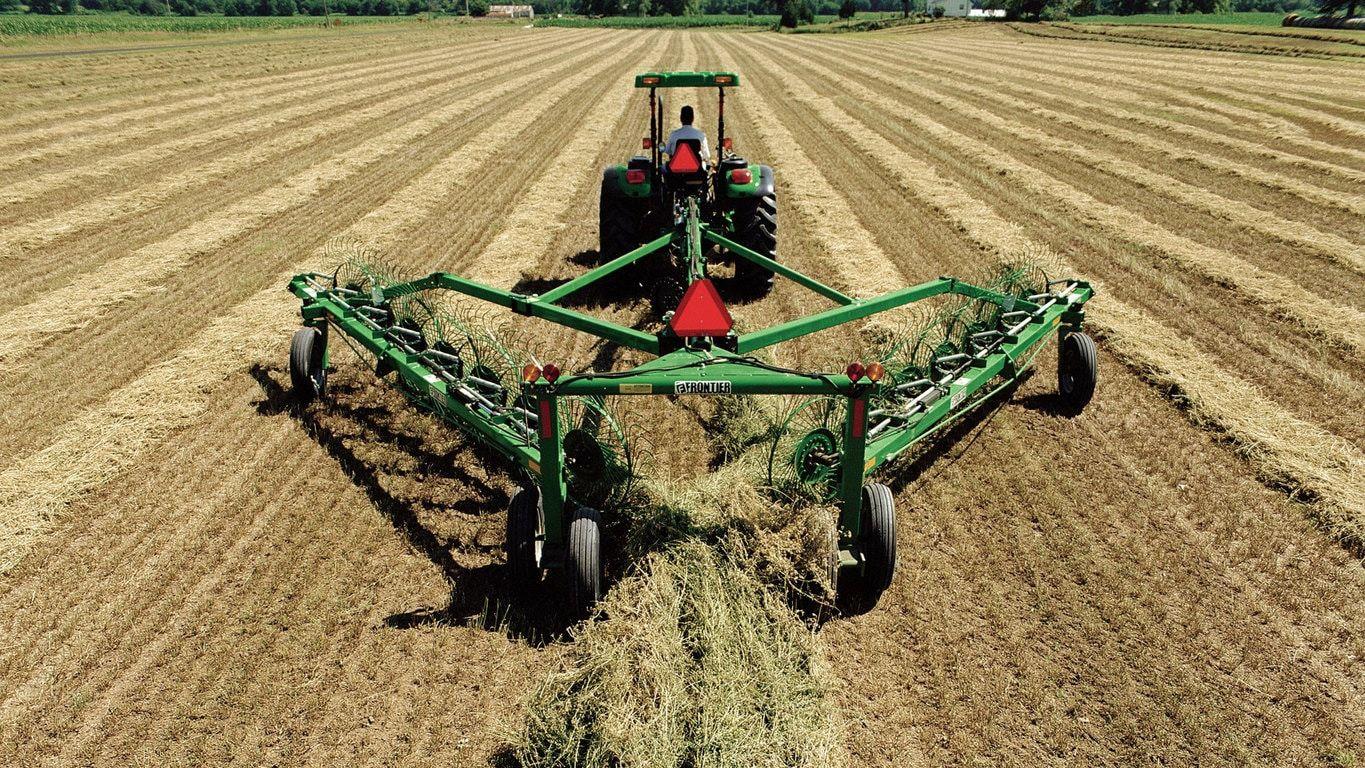 field image of Frontier™ wr12 wheel rake attached to a tractor