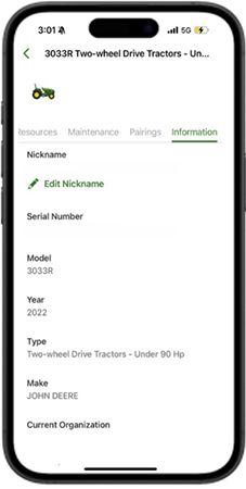 Information tab in the Equipment Mobile app