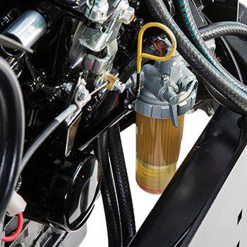 Engine oil filter, dipstick, and fuel filter/water separator