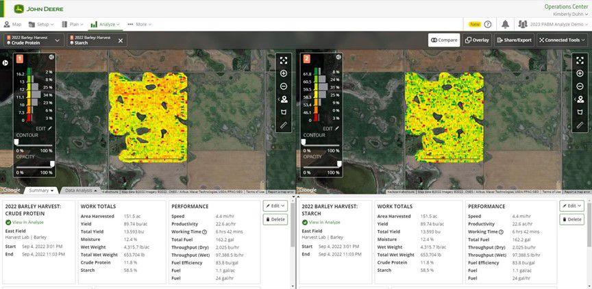 Yield and Protein map shown in Operations Center