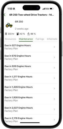 Maintenance tab in the Equipment Mobile app