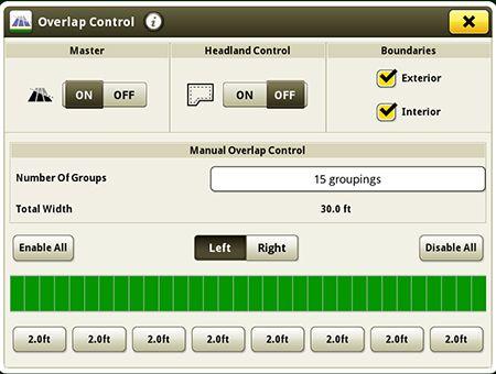 Overlap Control screen