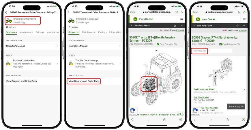 Use Equipment Mobile to find the right parts
