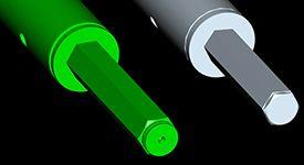 Premium hexagon 32-mm (1.3-in.) shaft and standard hexagon 28-mm (1.1-in.) shaft