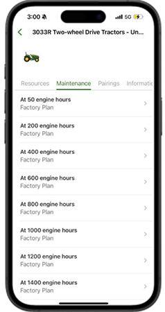 Maintenance tab in the Equipment Mobile app