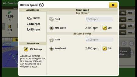 Blower Speed Automation Run Page on G5 Display
