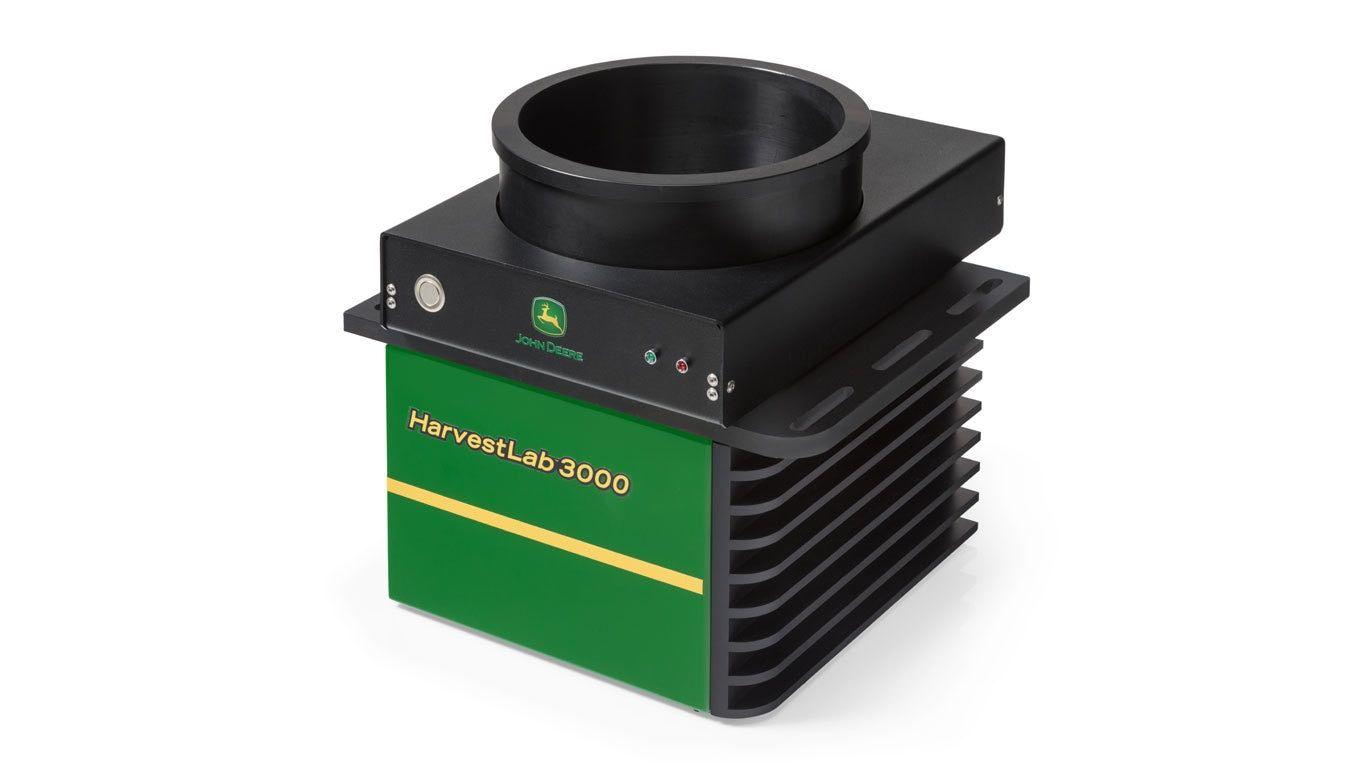 John Deere HarvestLab 3000 sensor with green/yellow branding, black top, and vented sides.