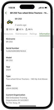 Information tab in the Equipment Mobile app