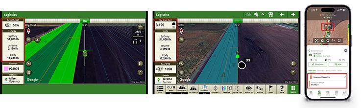 Grain Cart weights are viewable in Operations Center Mobile, combine display and grain cart display