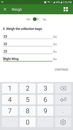 Entering the weight of the bags