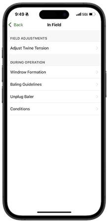 In Field section on Equipment Mobile app