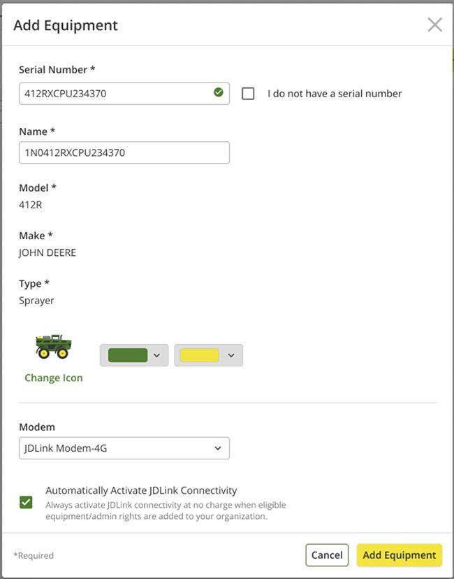 Easily add equipment to your account with or without a serial number