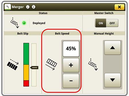 Display page for setting belt speed
