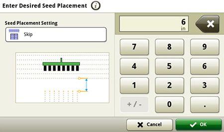Seed Placement Settings of plant to row (default), skip or overlap