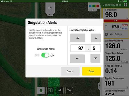 Turning on singulation alerts and setting thresholds