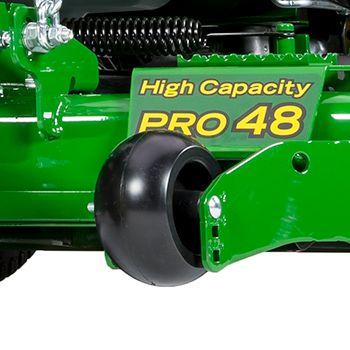Left mower anti-scalp wheel