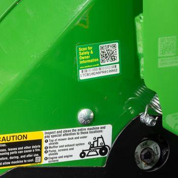 QR (quick response) code label on rear of mower