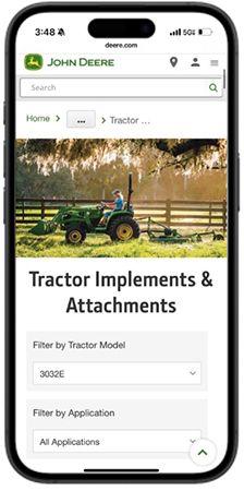 Use filters to view compatible attachments in the Equipment Mobile app