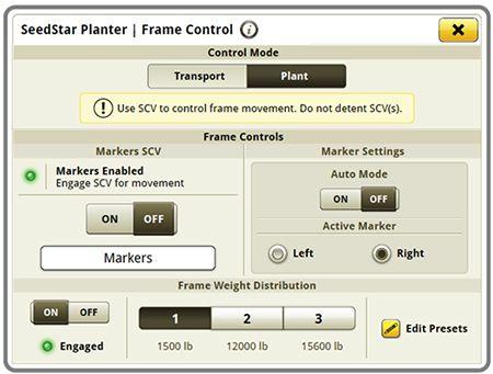 SeedStar™ 5 Frame Weight Distribution in-cab adjust